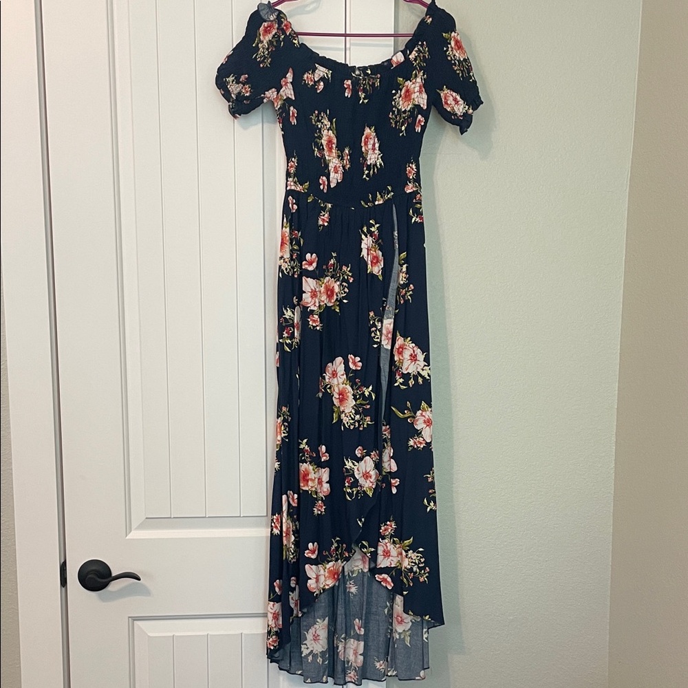 FAVLUX Navy Floral High Low Dress